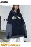 Znbbw fleece thickened letter hoodie men's gothic hip-hop street Korean loose fashion casual sweater 90s retro men's clothing
