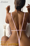 Znbbw Backless Thongs Swimsuit Sexy One Piece Monokini Brazilian Bathing Suit High Leg Bikinis Beachwear Light Pink Body