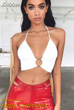 Znbbw Neon Sexy Halter Crop Top Women Camis Metal Ring Lace Up Backless Bralette 2023 Party Club Off Shoulder Tops Summer