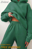 Znbbw Women Casual Tracksuits Autumn Winter Fleece Hoodies Pants 2 Piece Sets Female Solid Long Sleeve Sports Hooded Sweatshirts Suit