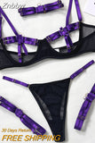 Znbbw Lingerie Sexy Hollow Out 4-Piece Exotic Costumes Sensual See Through Setup For Woman Neon Green Porn Sissy Outfits