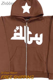 Znbbw Star Letter Print Hoodies Man Women Long Sleeve Zip Casual Hooded Sweatshirts Couple Gothic Harajuku Jacket Coats Streetwear