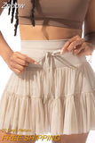 Znbbw Sweet Skirts Solid Color Yoga Skirts Bow Tie up Double-Layer Mesh Skirts Quick-Dry Fitness Workout Tennis Skorts