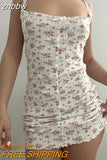 znbbw Floral Print Tank Crop Tops & Shorts Retro Aesthetics Fairycore Grunge Y2K 2 Piece Set Chic Women Homewear Clothes Tee