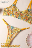 Znbbw Floral Lingerie Luxury Lace Delicate Underwear Uncensored Sexy Garter Brief Sets 4-Piece Fancy Transparent Intimate