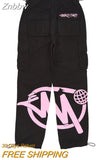 Znbbw Shorts Men Y2K Harajuku Cargo Letter Printing Wide Leg Casual Loose pants Women Vintage Gym High Waist jeans