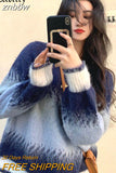 znbbw 2023 Winter Korea Style Gradient O Neck Women Sweater Casual Loose Long Sleeve Warm Ladies Knit Pullover Female Clothing