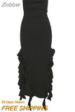 Znbbw Sexy Strapless Solid Bodycon Dress Women Summer 2023 Slim Patchwork Ruffles Side Slit Party Club Evening Dresses Vestido