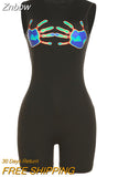 Znbbw Women Playsuit Gradient Fingerprinting Fashion Mock Neck Sleeveless Body-Shaping Zipper Overall Female Street Rompers