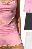 Znbbw Summer Sexy 90s Mini Skirt Lady Trendy Y2K Summer Beachwear pink Skirts Preppy Style Ruched Pleated Skirts Woman High Waist