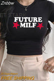 Znbbw Milf Star Print Crop T-shirts 2023 Fashion Casual Women Crop Top Summer Black Sexy E-girl Baby Tee Streetwear Y2k Clothes