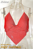 Znbbw 2023 Triangle Diamonds Crop Top Crystal Halter Summer Tops Glitter Women Sexy Backless Nightclub Bralette Tank Top