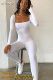 znbbw Spring Ribbed Black Jumpsuit Women Long Sleeve Backless Bodycon Jumpsuits White One Piece Sexy Club Outfit For Women