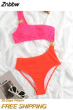 Znbbw Shoulder 2023 Sexy Women One Piece Swimsuit Female Swimwear Patchwork Hollow Out Monokini Swimming Suit Beach Bathing Suit
