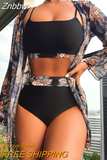 Znbbw Printed Tropical Flower Bikini Swimwear Sets Women High Waist 3 Peice Sets 2023 Fashion Sexy Summer Beach Bathing Suits