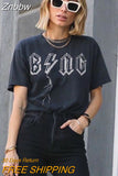 Znbbw Letter Graphic T-shirts Women 2023 Summer Clothes O Neck Washed Vintage Short Sleeve T-shirt Fashion Tees Tops Female