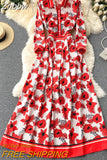 Znbbw 2023 Autumn Runway Long Dresses Women's Long Sleeve Gorgeous Flower Print Buttons up Holiday Party Dress Robe Longue