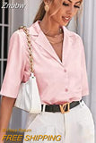 Znbbw Sleeve Satin Blouse Women 2023 Summer Notched White Silk Shirt Elegant Office Lady Simple Button Up Casual Shirts 19935