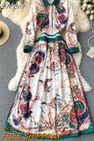 Znbbw 2023 Autumn Runway Long Dresses Women's Long Sleeve Gorgeous Flower Print Buttons up Holiday Party Dress Robe Longue