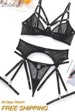 Znbbw Lace Erotic Lingerie Sensual Underwear 3-Piece Mesh Briefs Sets Garters Transparent Bra Kit Push Up Exotic Intimate