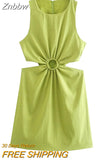 Znbbw ZBZA Dress For Woman 2023 Hollow Out Solid A-line Sleeveless Dresses Causal O-Neck Dresses Woman Mini Bodycon Dress