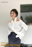 znbbw 2023 Summer Long Sleeve White Shirt Women Korean Style Off The Shoulder Button Ladies Tunic Blouse Female Clothing Tops