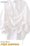 znbbw 2023 Spring Office Lady Long Sleeve Lacing Folds White Shirt Blouse Women Elegant Button Up Work Female Shirts Clothes