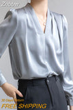 Znbbw Casual Office Lady V-Neck White Chiffon Blouse Shirt Women Tops Blusas Mujer De Moda 2023 Long Sleeve Blouse Women G925