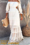 znbbw Vestidos De Fiesta Lace Dress Women Elegant White Backless Sexy Evening Maxi Dresses Female Boho Slim Wedding Party Dress