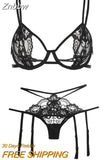 Znbbw Transparent Lace Bra Seducive Lingerie Garter Set Sexy Push Up Underwire Open Cup Bra Underwear Panties Garter Set