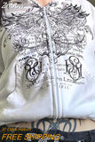 Znbbw Women Fall y2k Harajuku Hoodies 90s Vintage Graphics Wings Print Long Sleeve Oversized Sweatshirts Grunge Mall Goth Jackets