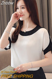 Znbbw Summer White Blouse Short Sleeve Blouse Women Blusas Mujer De Moda 2023 Verano O-Neck Chiffon Blouse Shirt Tops E753