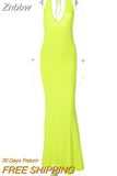 Znbbw Elegant Neon Yellow Prom Maxi Dress Sexy V-Neck Sleeveless Long Mermaid Evening Party Gowns Bridesmaid Dress Vestido 2023