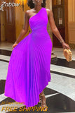 Znbbw New Women One Shoulder Dress Sleeveless Diagonal Collar Pleated A-Line Lady Dresses Summer Sexy Party Prom Evening Vestidos