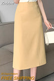 Znbbw New Brand Fashion High Quality High Waist Elegant Straight Skirts Women Office Lady Back Slit Mid-Length Pencil Skirts