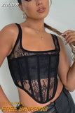 znbbw Lace Sheer Sexy Corset Crop Top For Women 2023 Fashion Summer Sleeveless Backless Tank Tops Slim Club Streetwear Clothes