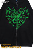 Znbbw Y2k Harajuku Men's Hoodie Halloween Hot Drill Spider Web Print Korean Sweatshirt Y2K Gothic Vintage Sweatshirt Men's Winter