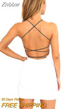 Znbbw Women Sexy Plain Solid Color Bandage Dress Elegant Backless Sleeveless Bodycon Evening Party Club Mini Dress