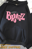 Znbbw Bratz Letter Sweatshirt Women's Casual Pink Top harajuku Fashion Hooded Sweatshirt Long Sleeve Print Graphic Jacket Women