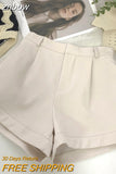 znbbw Summer Korean Causal High Waist Solid Color Suit Shorts Women's New Fashion Elegant Wide Leg Female Shorts Bottoms