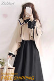 Znbbw 2 Piece Dress Set Women Long Sleeve Crop Tops + Casual Midi Dress 2023 Spring Autumn Slim Lady Japan Korean Suits