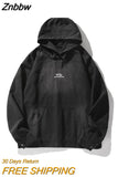 Znbbw Denim Hoodie Loose Pullover Black Hooded Women's Denim Jacket Mens Harajuku Oversized Hip Hop Streetwear Y2K Clothing