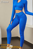 Znbbw Fitness Pencil Pants Suits Fashion Outfit Long Sleeve Crop Top and Trousers Two Piece Set Autumn T Shirt Women Clothes