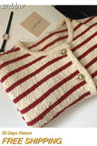 znbbw Casual Vintage Striped Women Sweater 2023 New Western Style Warm Knitted Female Cardigan Loose O Neck Ladies Short Tops