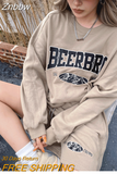 Znbbw retro fashion sweatshirt suit women spring and autumn new letter embroidery oversized ins street casual two-piece suit