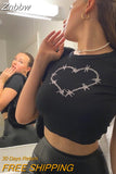 Znbbw Spider Crop Tops 2023 Women Goth Punk Graphic O-Neck Tshirt Y2K Aesthetic Short Sleeve Slim T-Shirts Black Streetwear