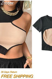 Znbbw Summer Sexy Backless Tie Up Bandage Crop Top Women Short Sleeve Vest Tee Fashion Casual Hollow Out Slim Tank Top Y2K Clothes