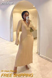 znbbw Casual V-neck Women Knitted Maxi Dress Autumn Elegant Ribbed Long Sleeve Bodycon Dress Ladies Fashion Streetwear Dresses