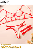 Znbbw sexy rose néon pour femmes, sous-vêtements porno, soutien-gorge transparent, costume nu non censuré, 4 pièces, 7.0 ensembles