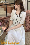 Znbbw Spring Summer Two Piece Sets Women Casual White Skirts 2Pcs Sets Bubble Sleeve Tops and Long Skirt